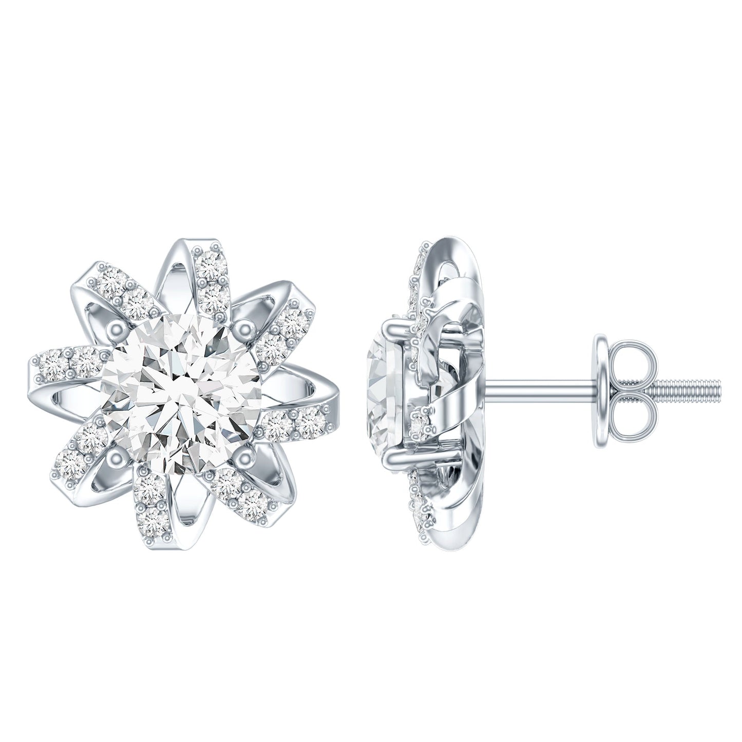 Lab Grown Diamond Round Solitaire Stud Earrings with Screw Back