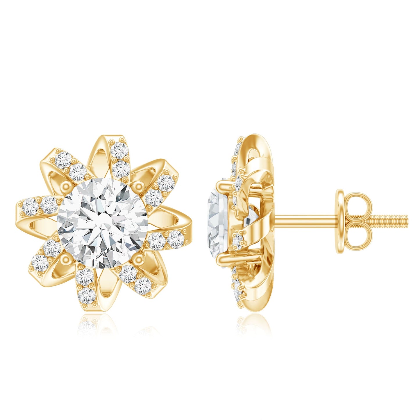 Lab Grown Diamond Round Solitaire Stud Earrings with Screw Back