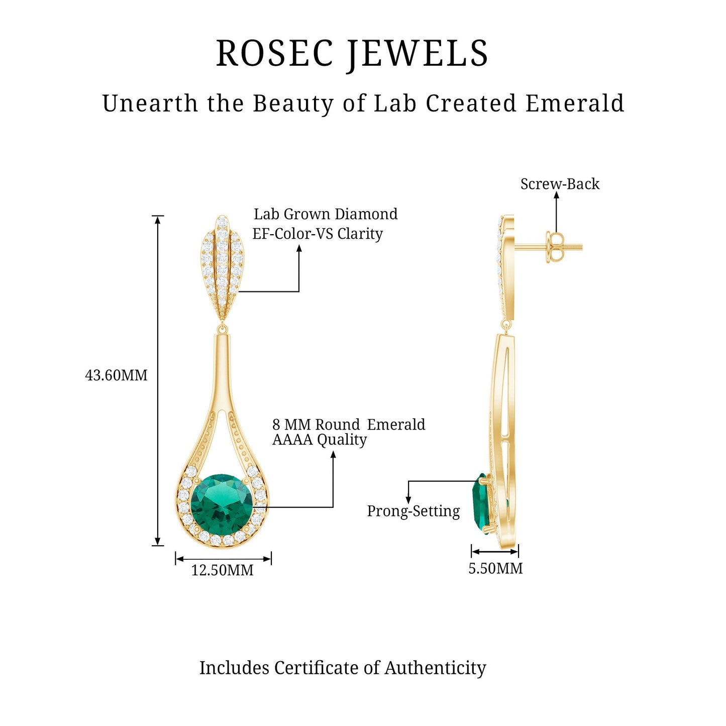Certified Lab Grown Emerald Wedding Earrings With Diamond
