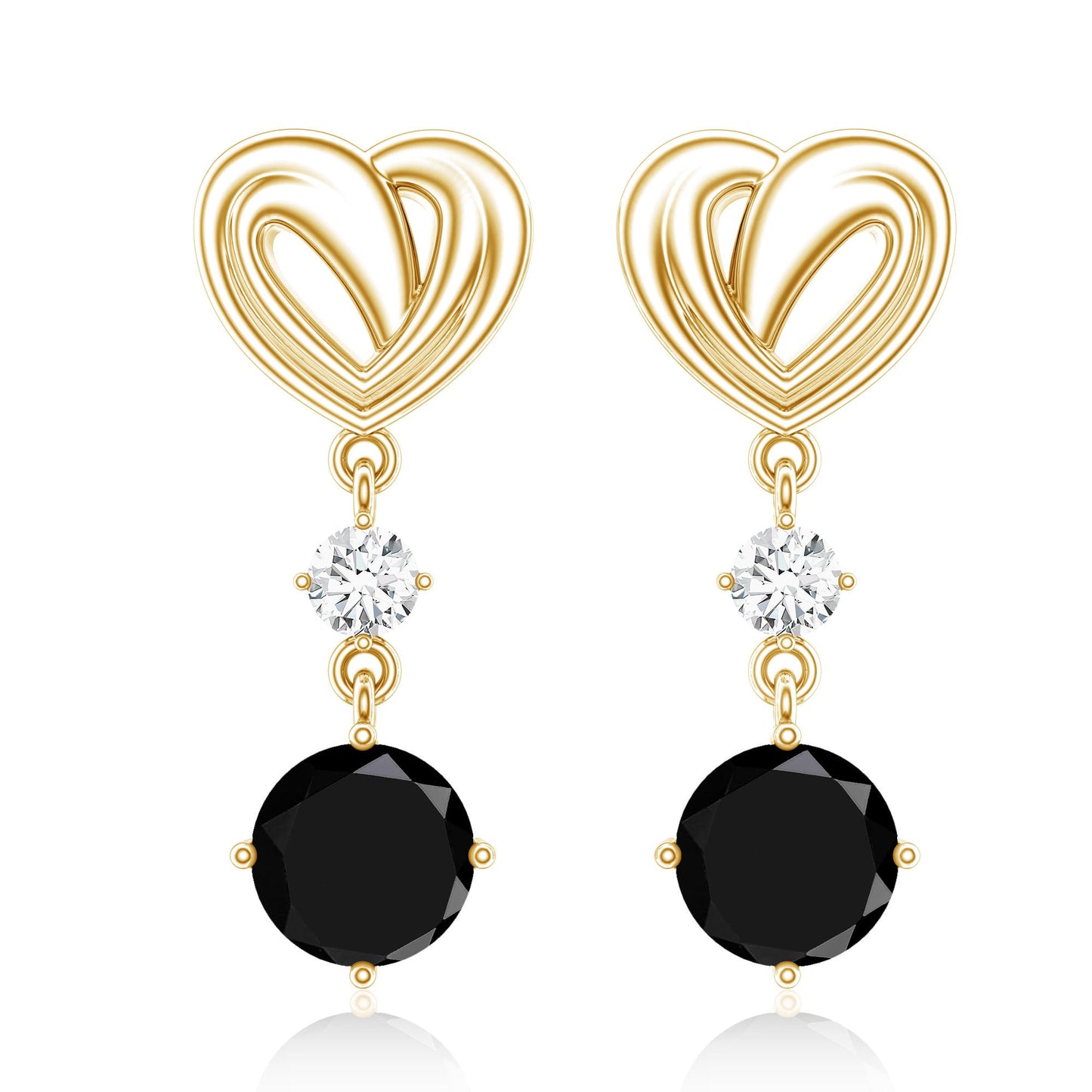 Heart Shaped Lab Grown Black Diamond Drop Earrings With Screw Back