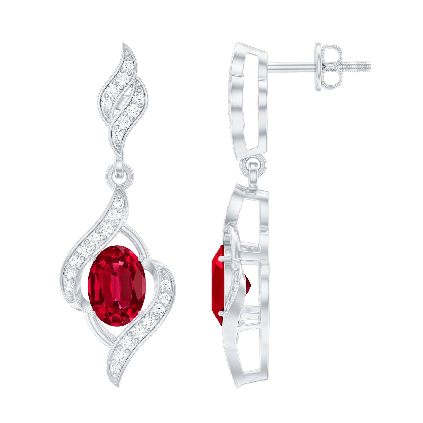Lab Grown Ruby Wedding Earrings with Diamond Accent