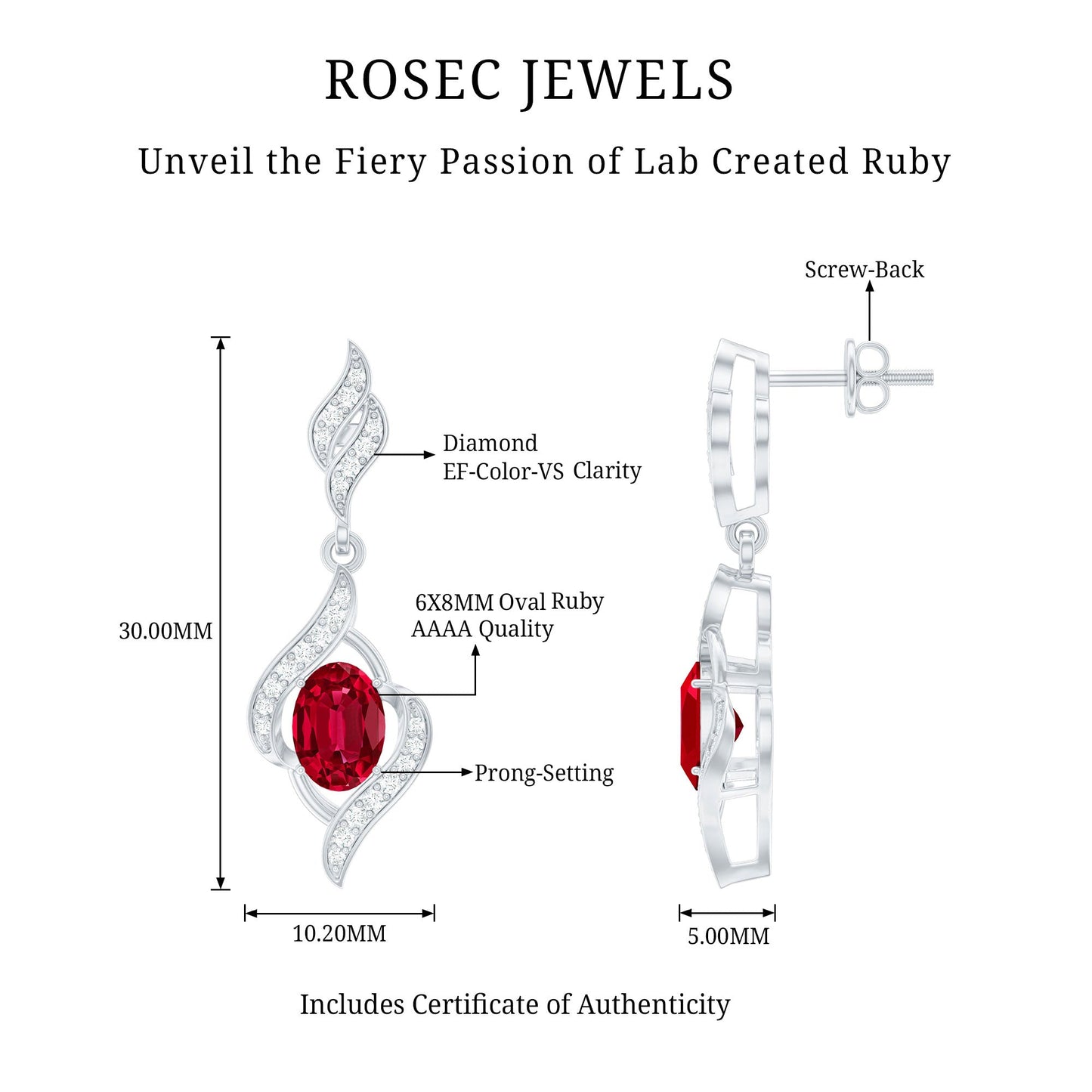 Lab Grown Ruby Wedding Earrings with Diamond Accent