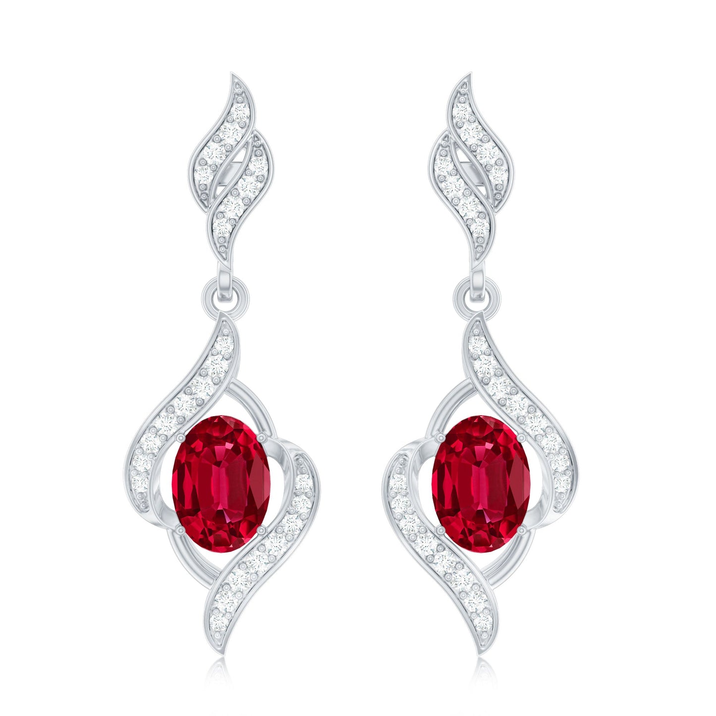 Lab Grown Ruby Wedding Earrings with Diamond Accent