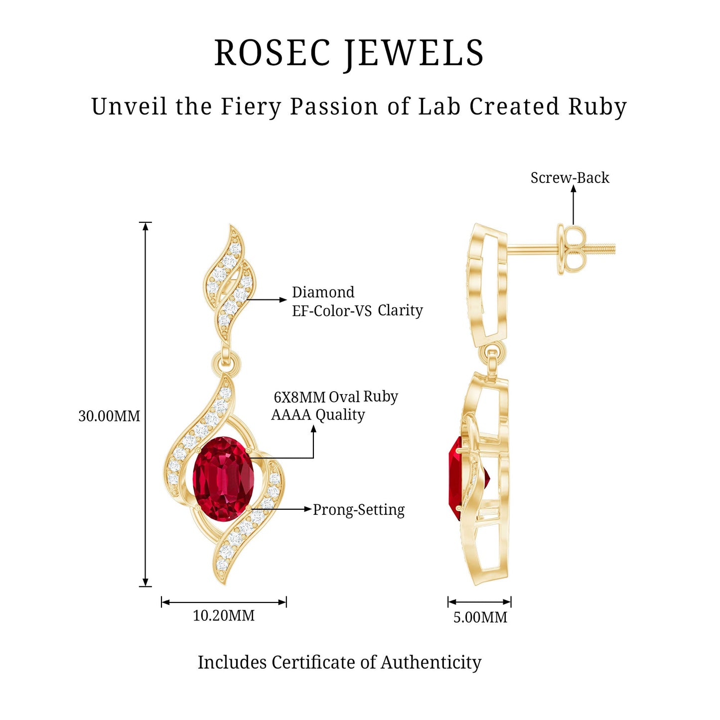 Lab Grown Ruby Wedding Earrings with Diamond Accent