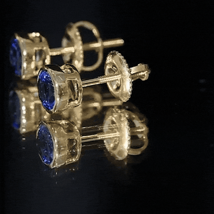Solitaire 1.3 Carat Lab Created Blue Sapphire Stud Earrings in Bezel Setting