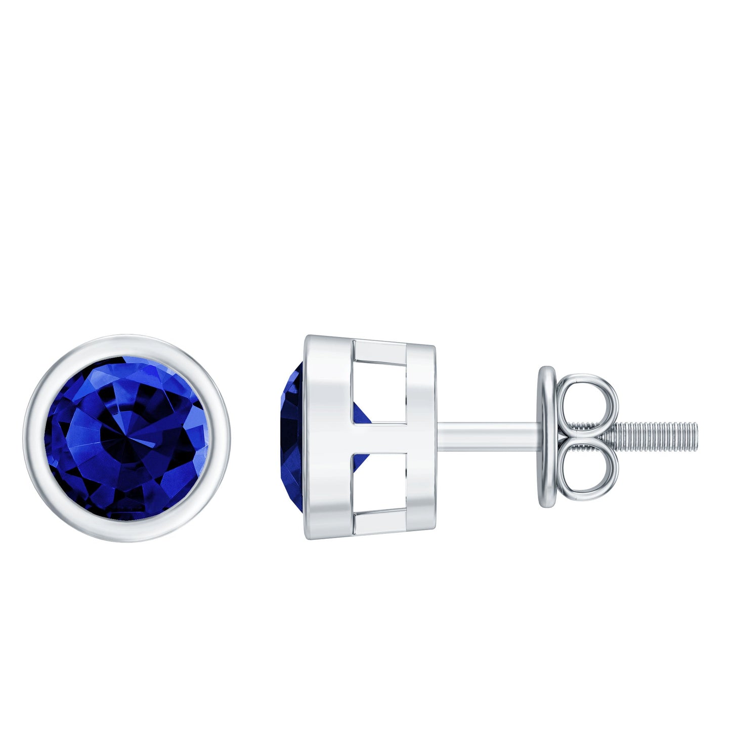 Solitaire 1.3 Carat Lab Created Blue Sapphire Stud Earrings in Bezel Setting