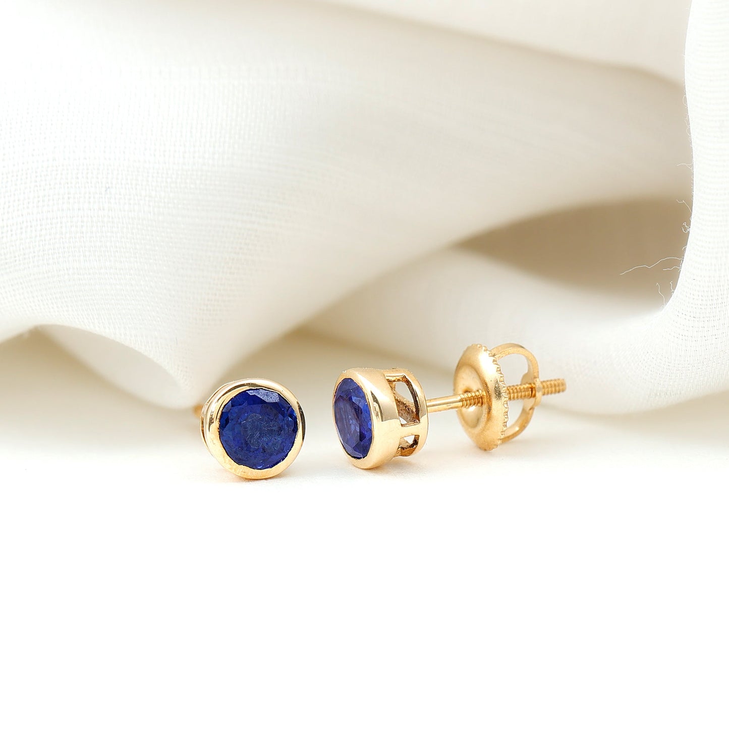 Solitaire 1.3 Carat Lab Created Blue Sapphire Stud Earrings in Bezel Setting