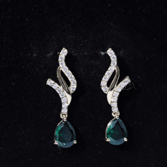 Vintage Lab Grown Emerald Teardrop Earrings with Diamond Accent