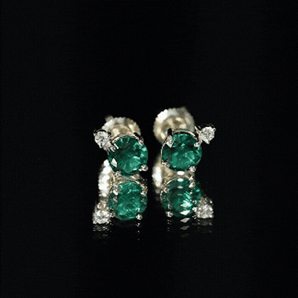 Lab Grown Emerald Screw Back Earrings With Diamond