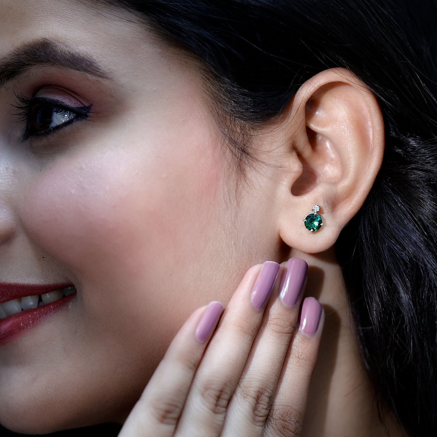 Lab Grown Emerald Screw Back Earrings With Diamond