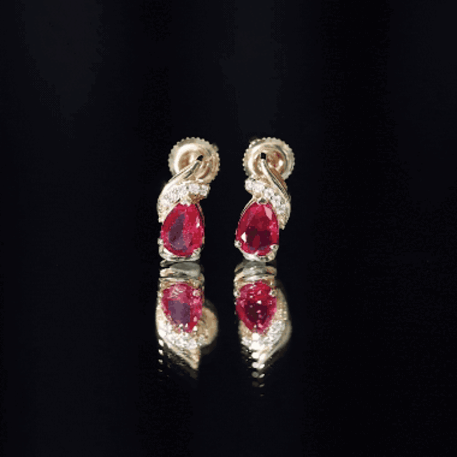 Lab Created Ruby Teardrop Stud Earrings with Diamond Accent