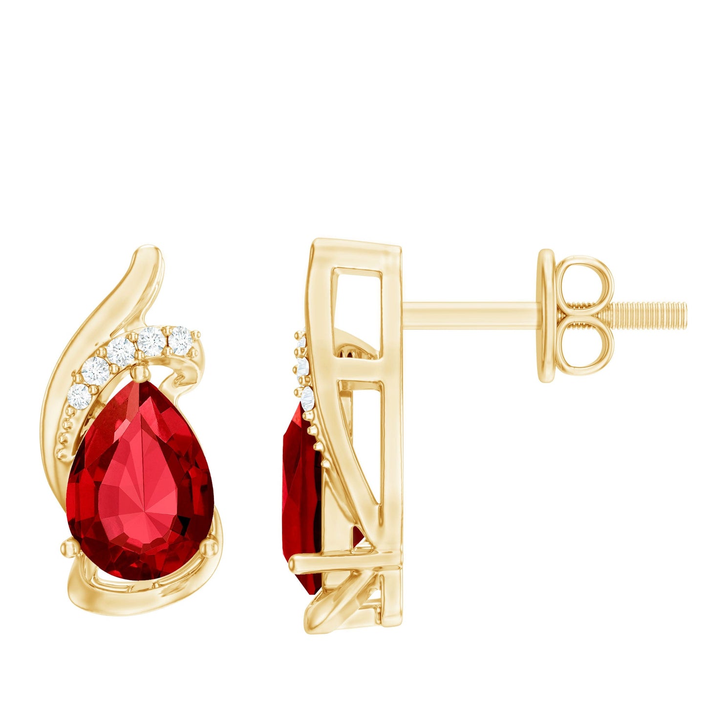 Lab Created Ruby Teardrop Stud Earrings with Diamond Accent