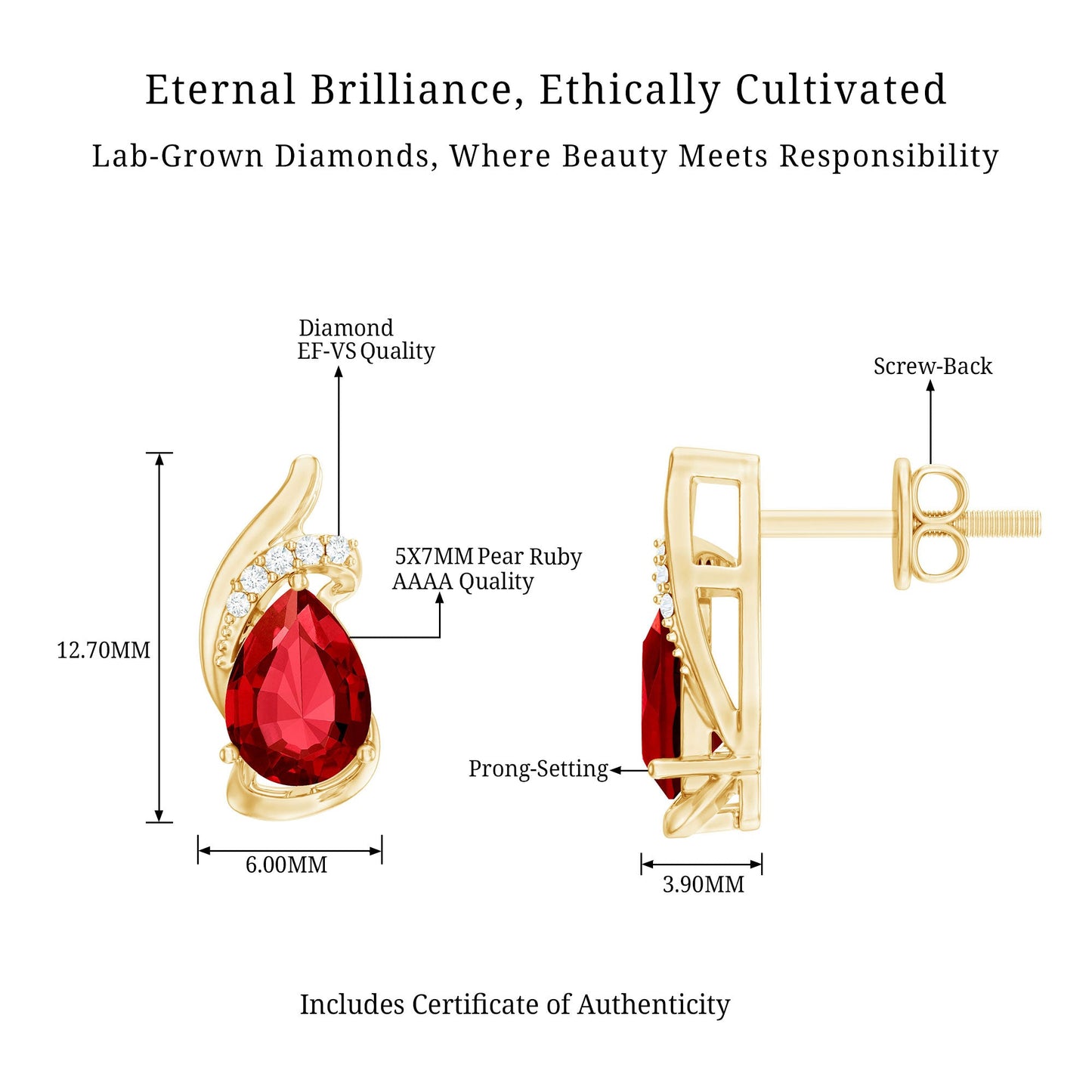 Lab Created Ruby Teardrop Stud Earrings with Diamond Accent