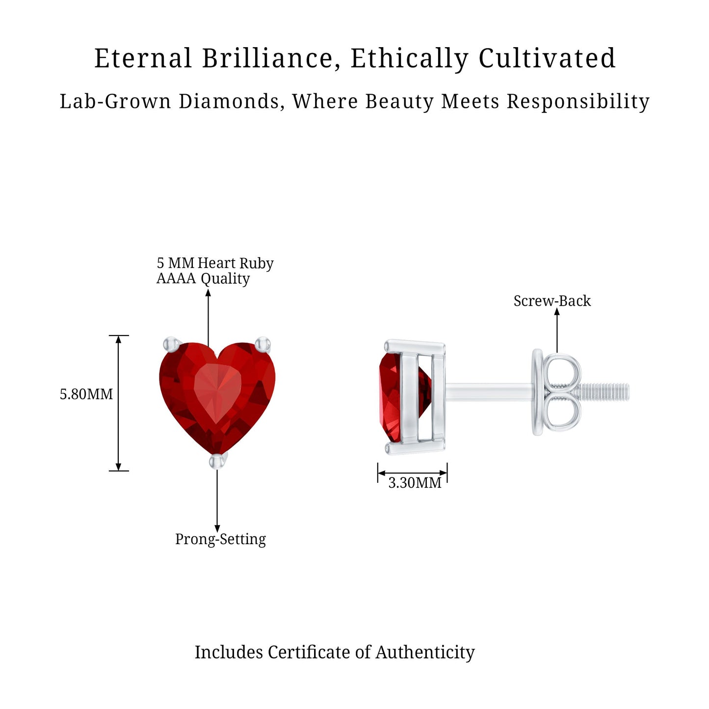 Heart Shape Lab Grown Ruby Valentines Day Earrings