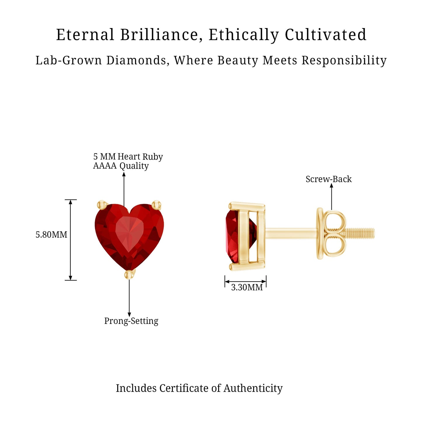 Heart Shape Lab Grown Ruby Valentines Day Earrings