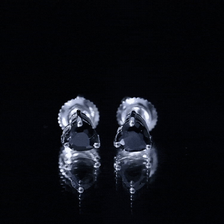 Lab Grown Black Diamond Heart Stud Earrings With Screw Back