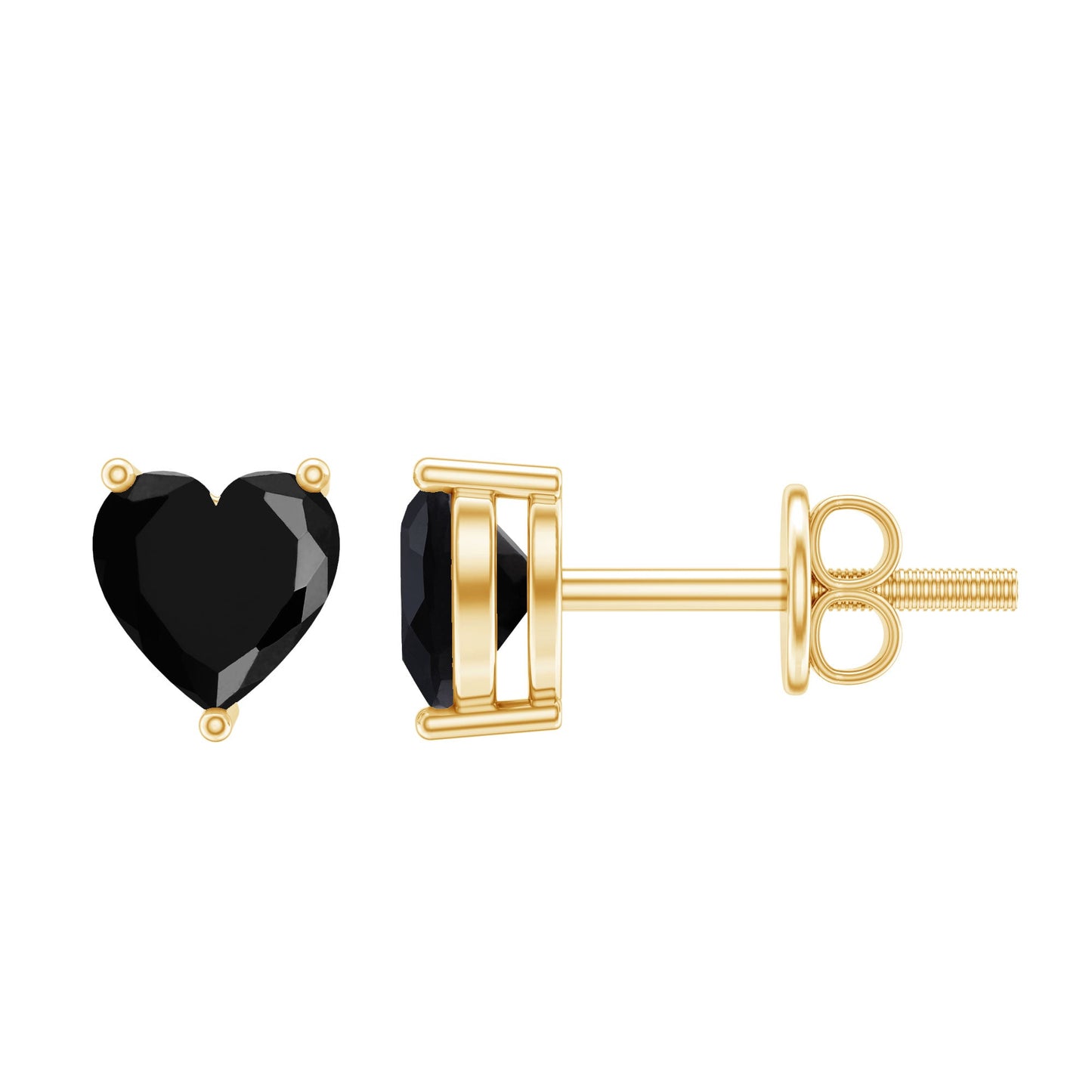 Lab Grown Black Diamond Heart Stud Earrings With Screw Back