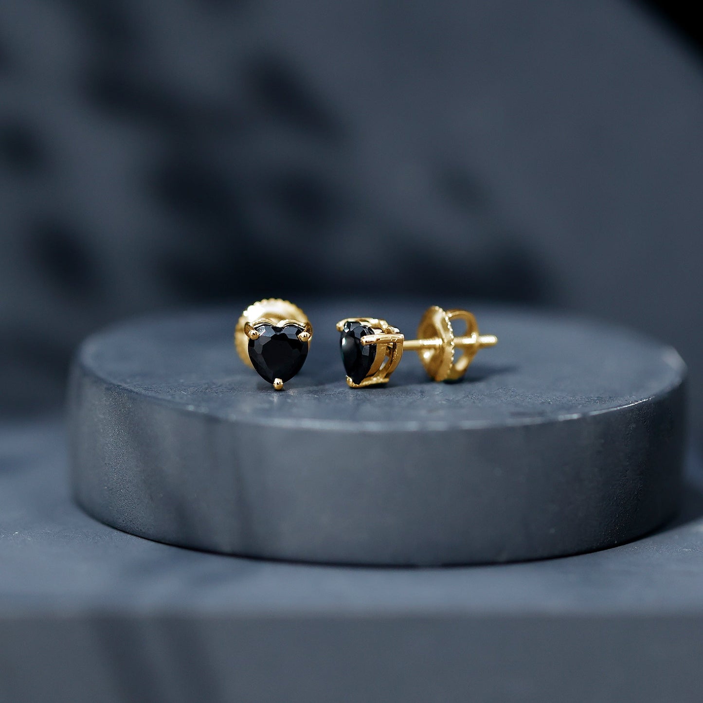 Lab Grown Black Diamond Heart Stud Earrings With Screw Back