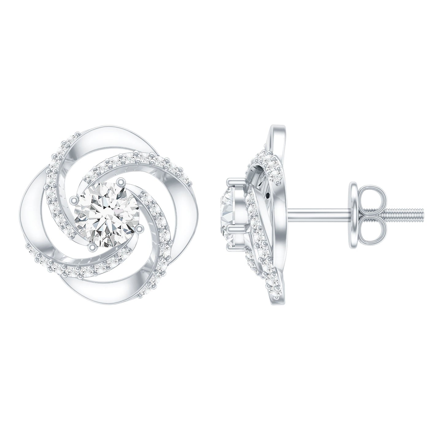 Certified Lab 0.9 Carat Round Diamond Swirl Stud Earrings