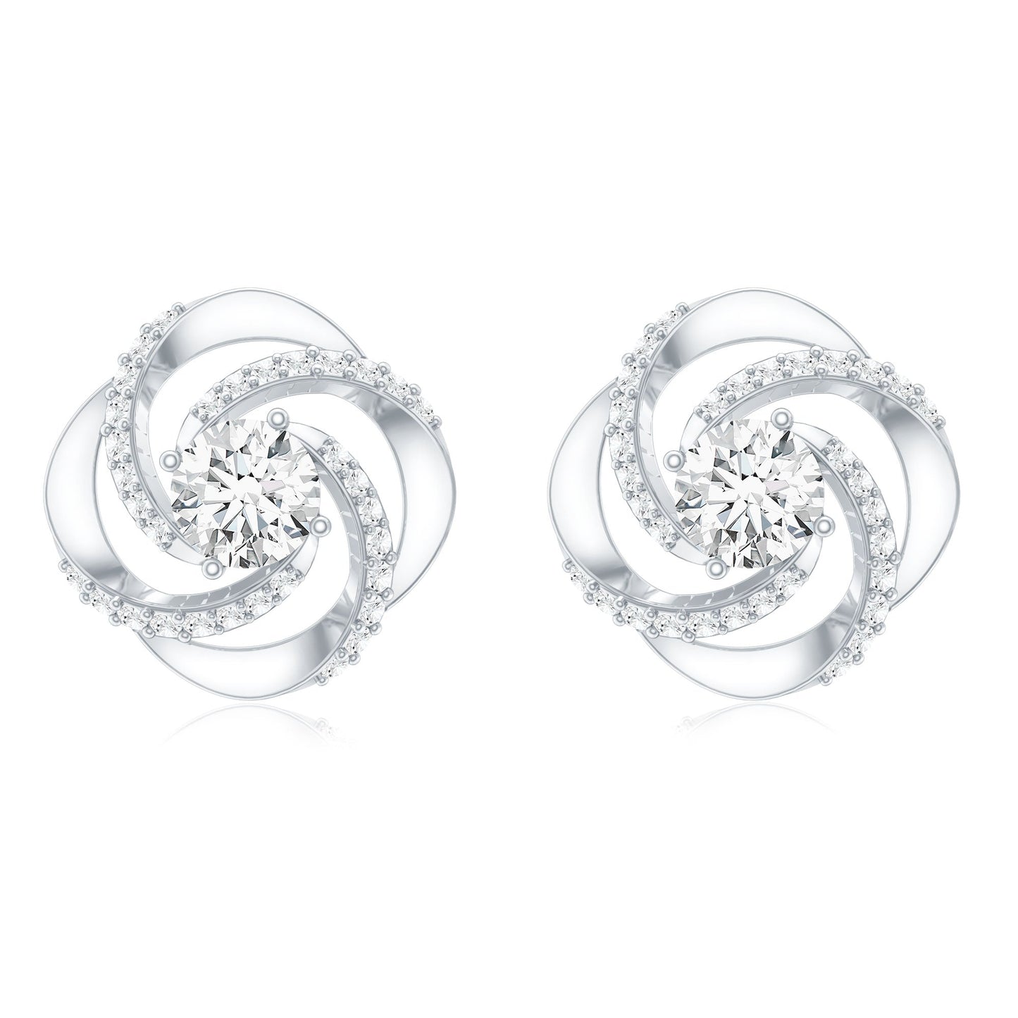 Certified Lab 0.9 Carat Round Diamond Swirl Stud Earrings