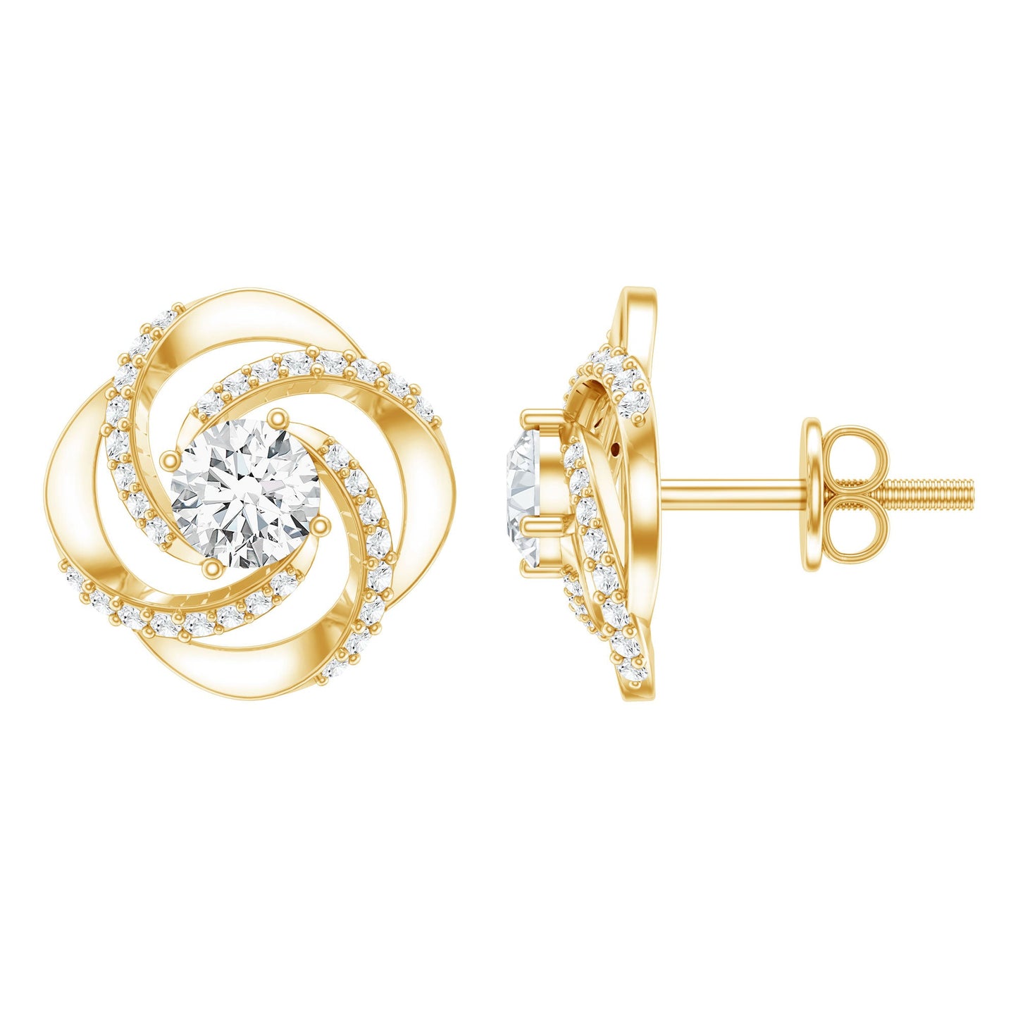 Certified Lab 0.9 Carat Round Diamond Swirl Stud Earrings