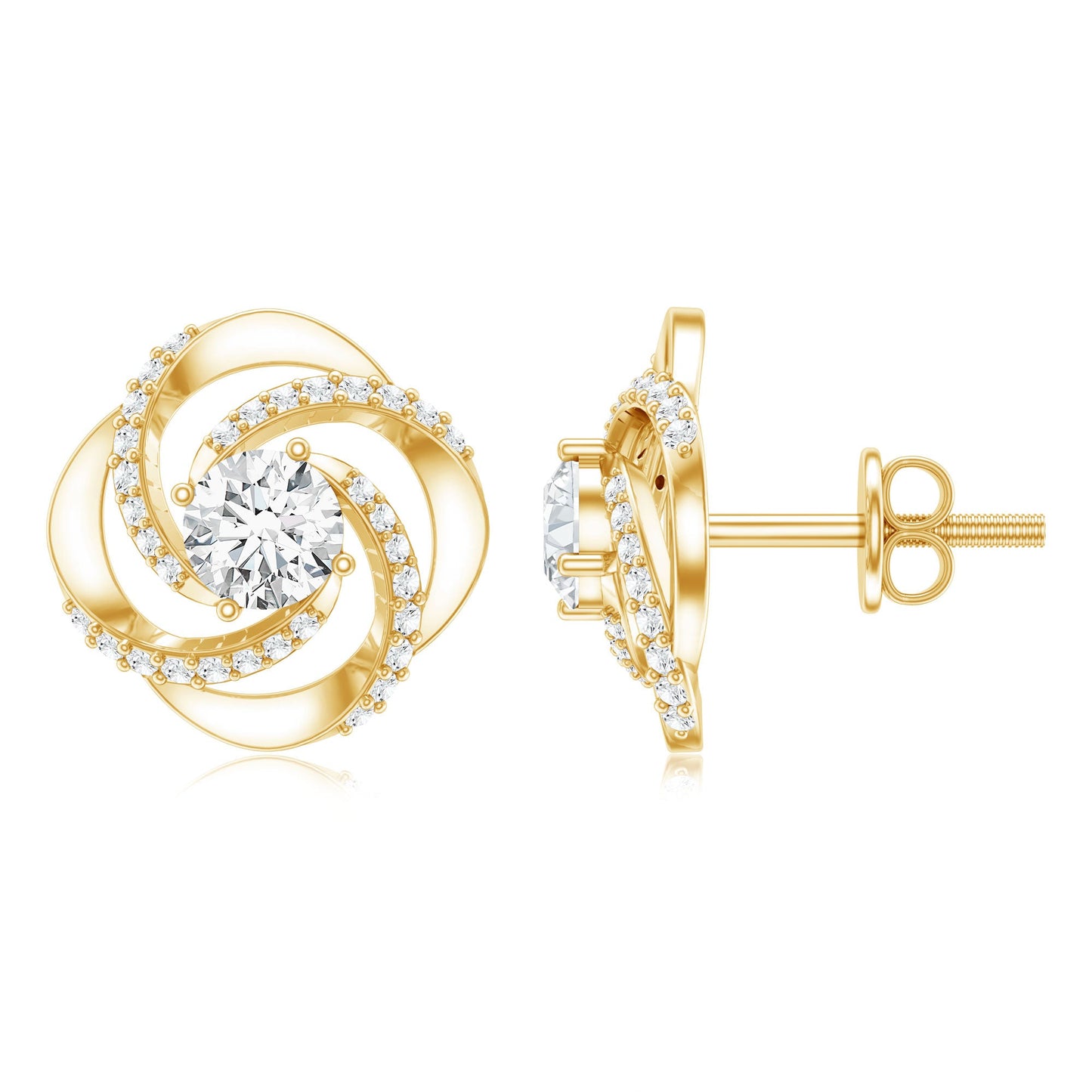 Certified Lab 0.9 Carat Round Diamond Swirl Stud Earrings