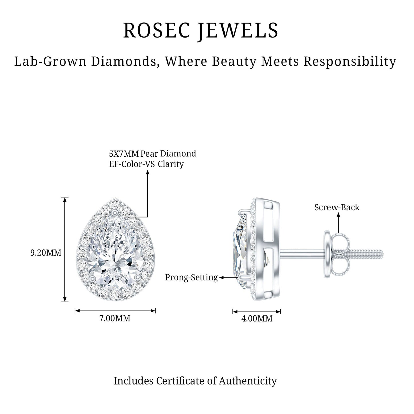 Certified 1.3 Carat Lab Grown Diamond Teardrop Stud Earrings