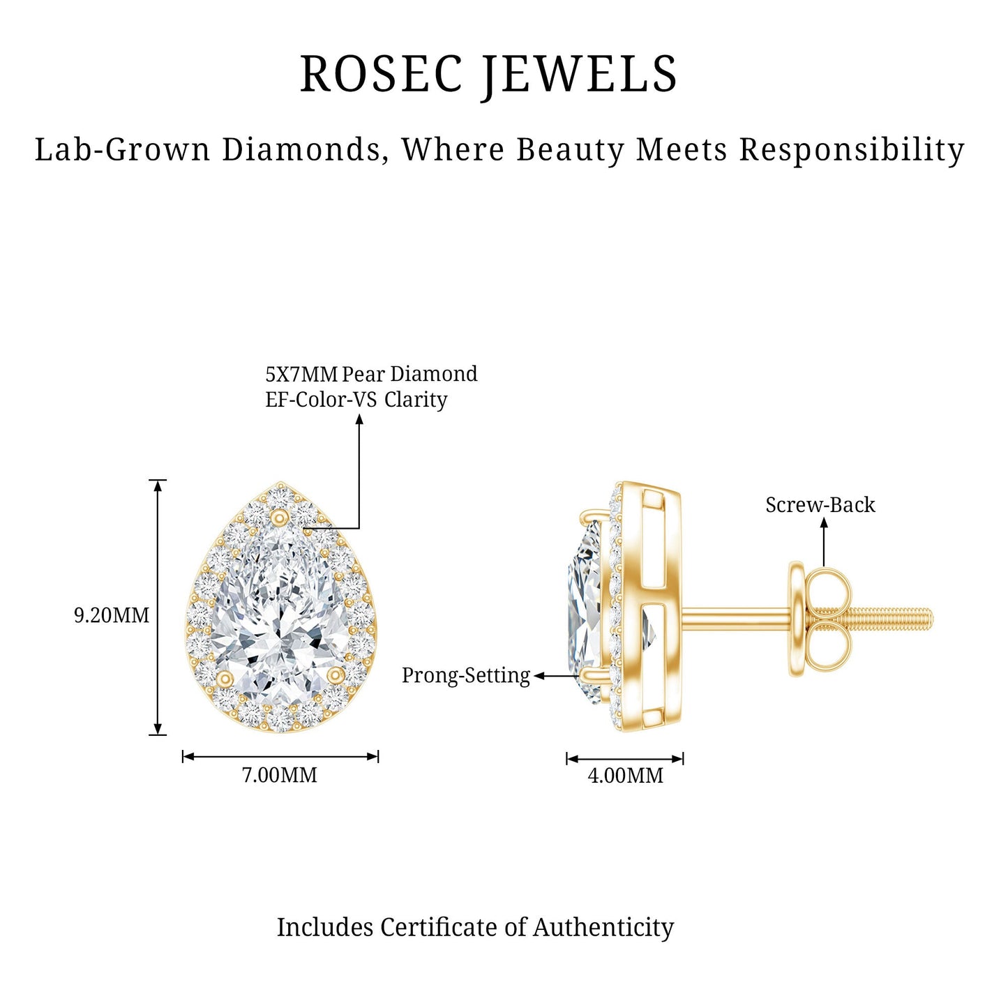 Certified 1.3 Carat Lab Grown Diamond Teardrop Stud Earrings