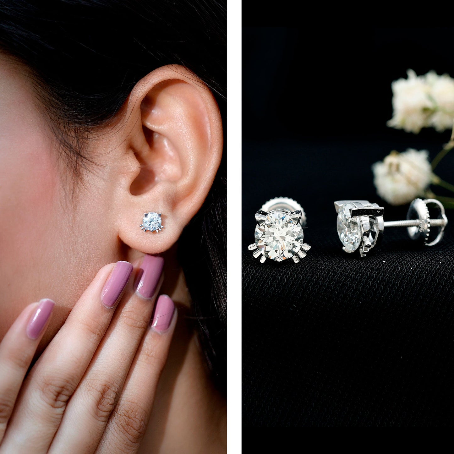 Certified Lab Grown Diamond Hello Kitty Earrings