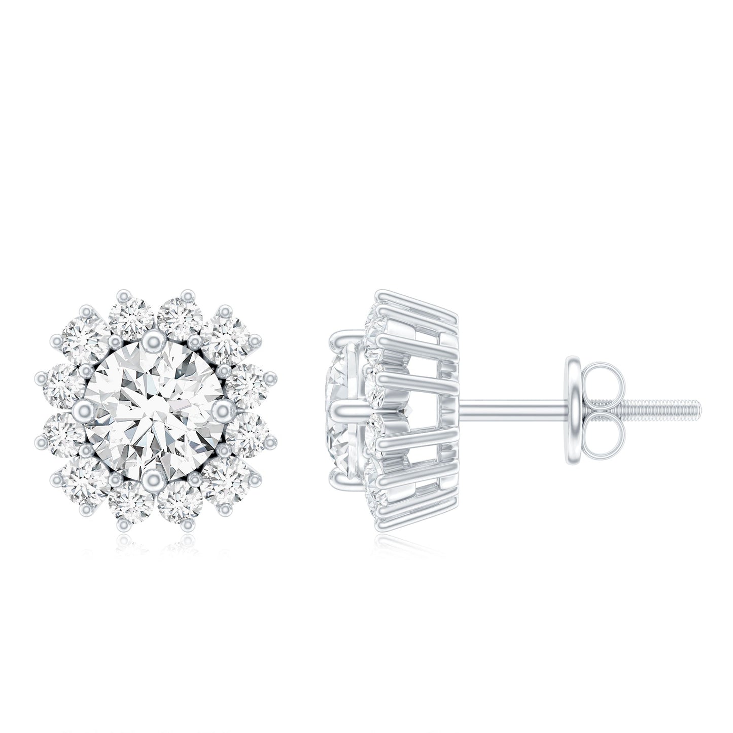 Certified 0.9 Carat Round Lab Grown Diamond Halo Stud Earrings