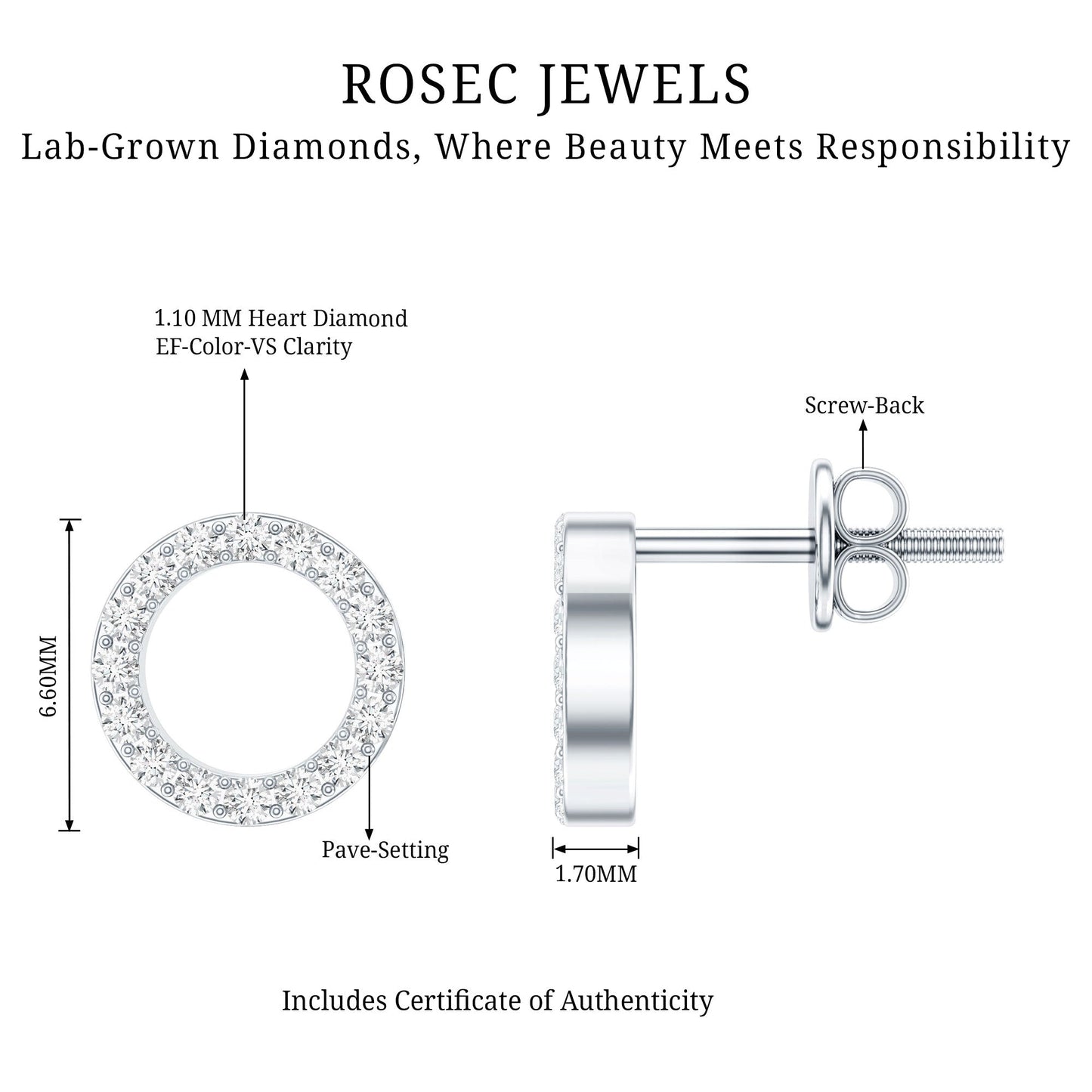 Lab Grown Diamond Circle Stud Earrings With Screw Back
