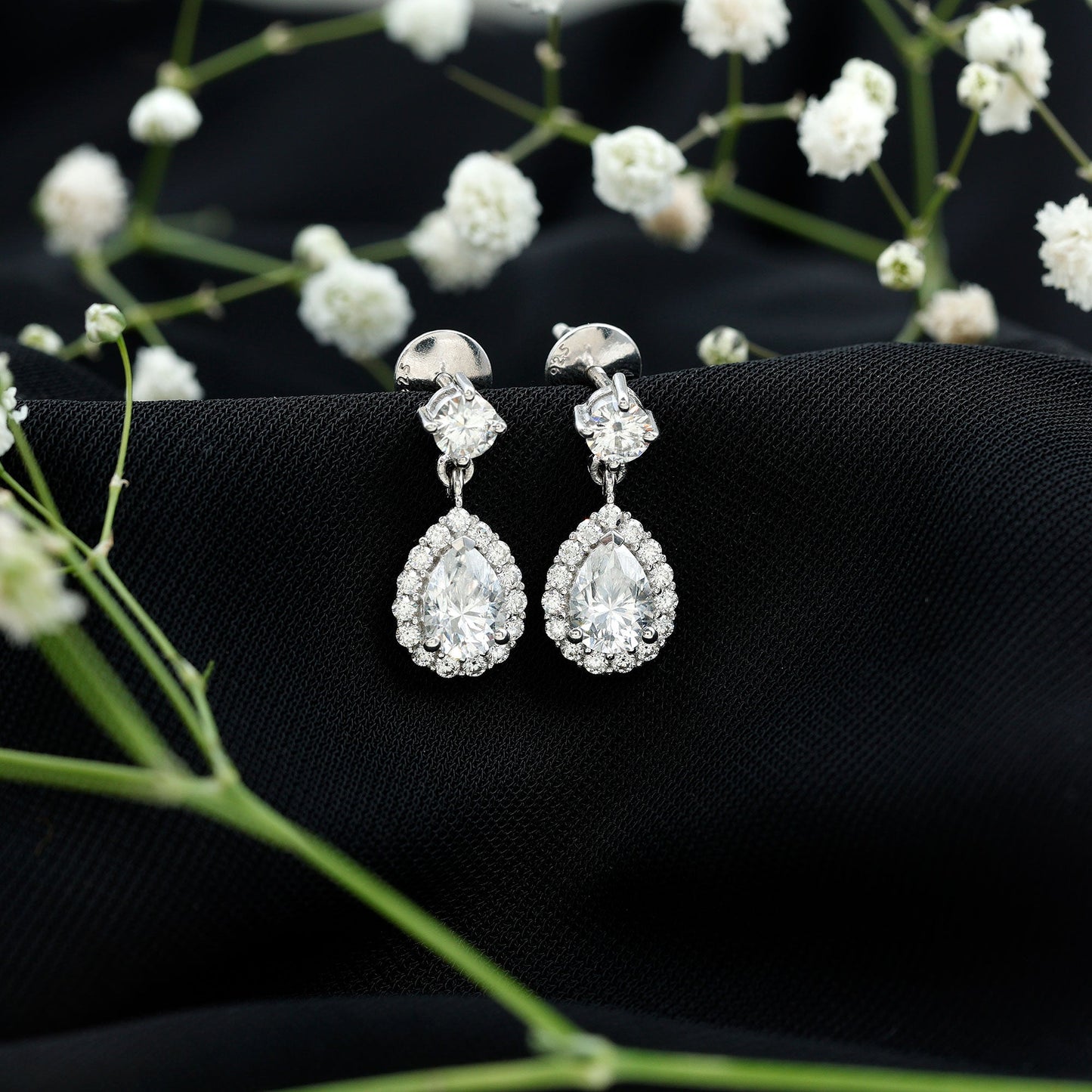 Lab 1.3 Carat Pear Shaped Diamond Bridal Drop Earrings