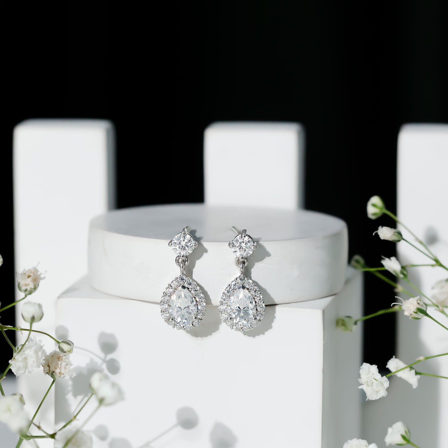Lab 1.3 Carat Pear Shaped Diamond Bridal Drop Earrings