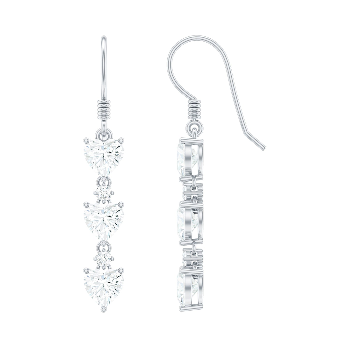 Certified Lab Heart Shaped Diamond Fish Hook Dangle Earrings