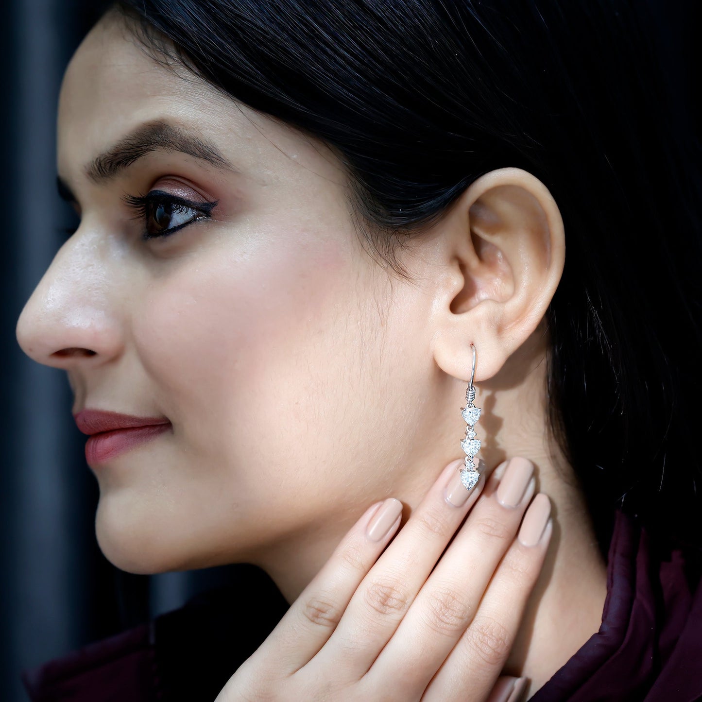 Certified Lab Heart Shaped Diamond Fish Hook Dangle Earrings