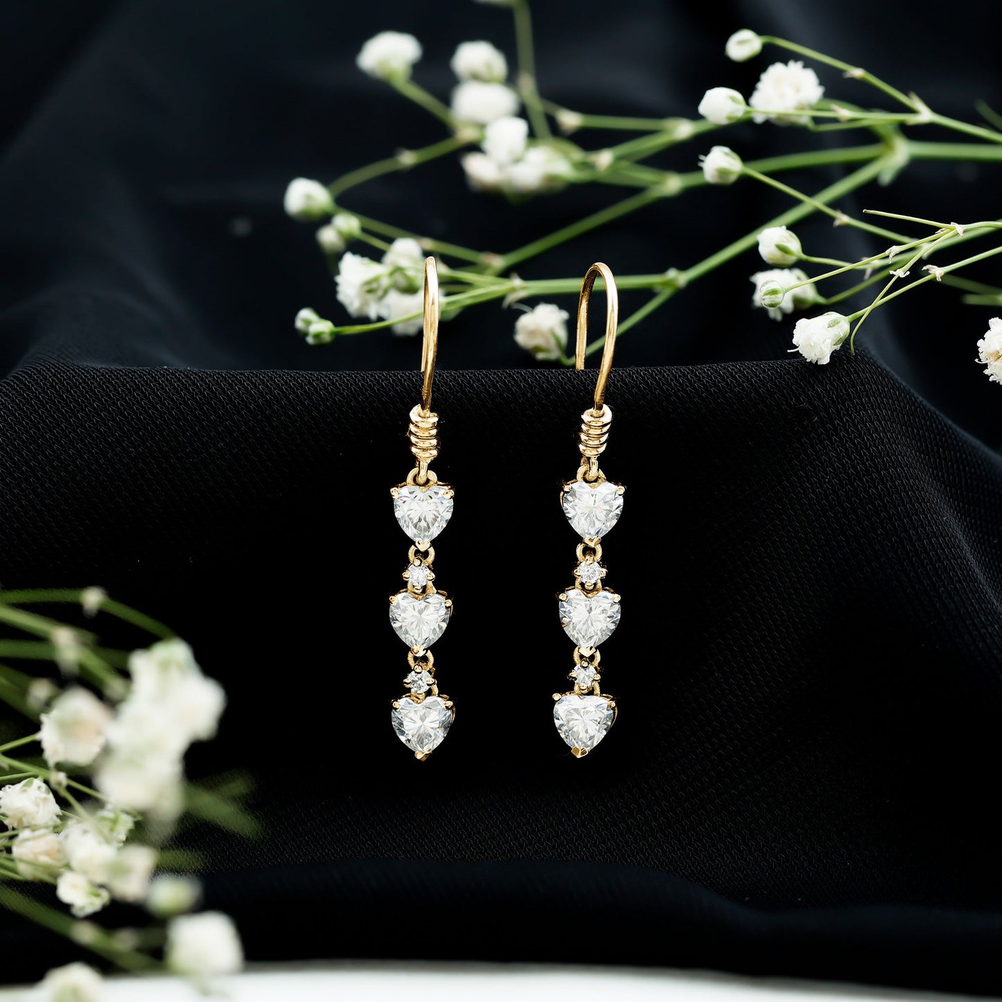 Certified Lab Heart Shaped Diamond Fish Hook Dangle Earrings