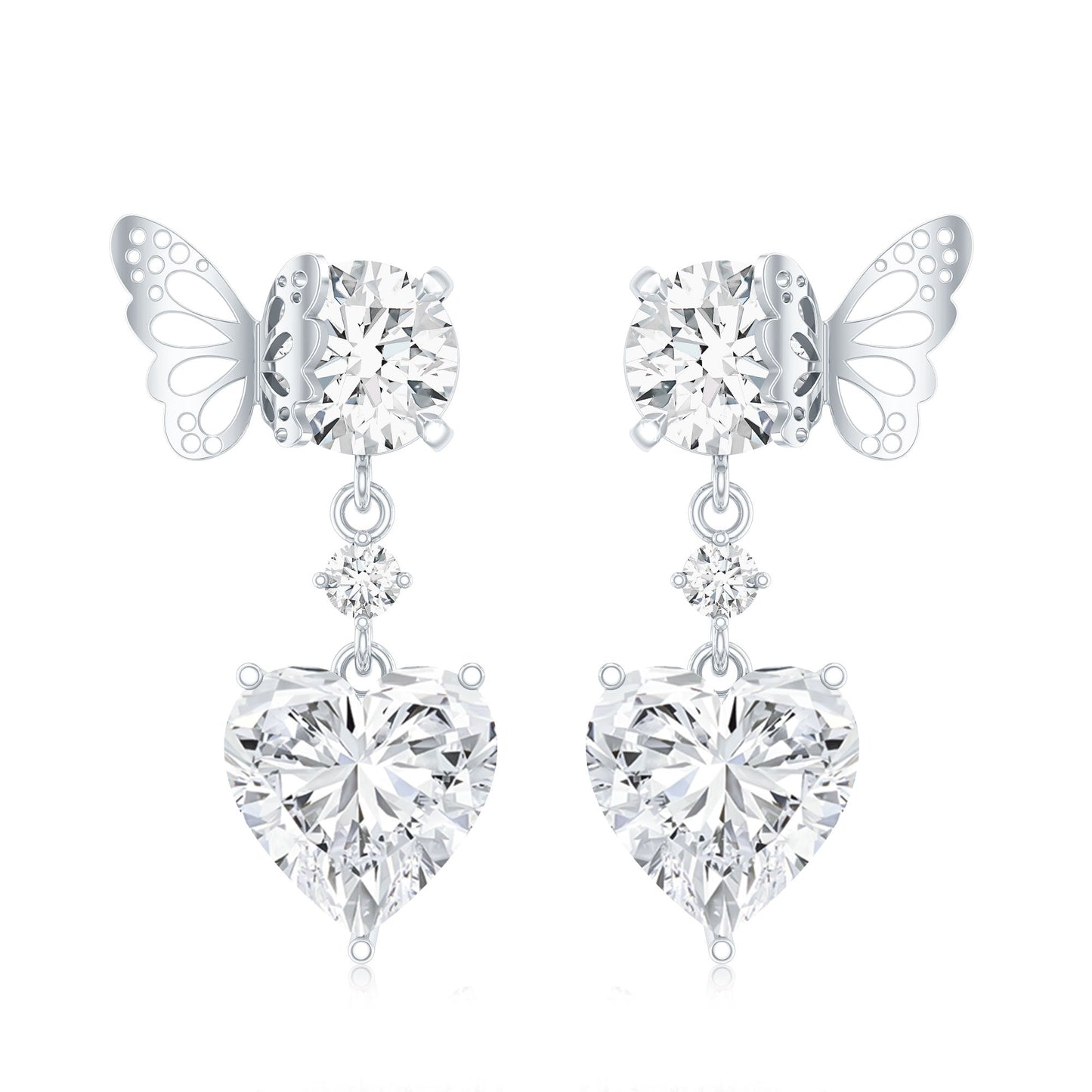 Heart Shaped Lab Grown Diamond Butterfly Drop Earrings