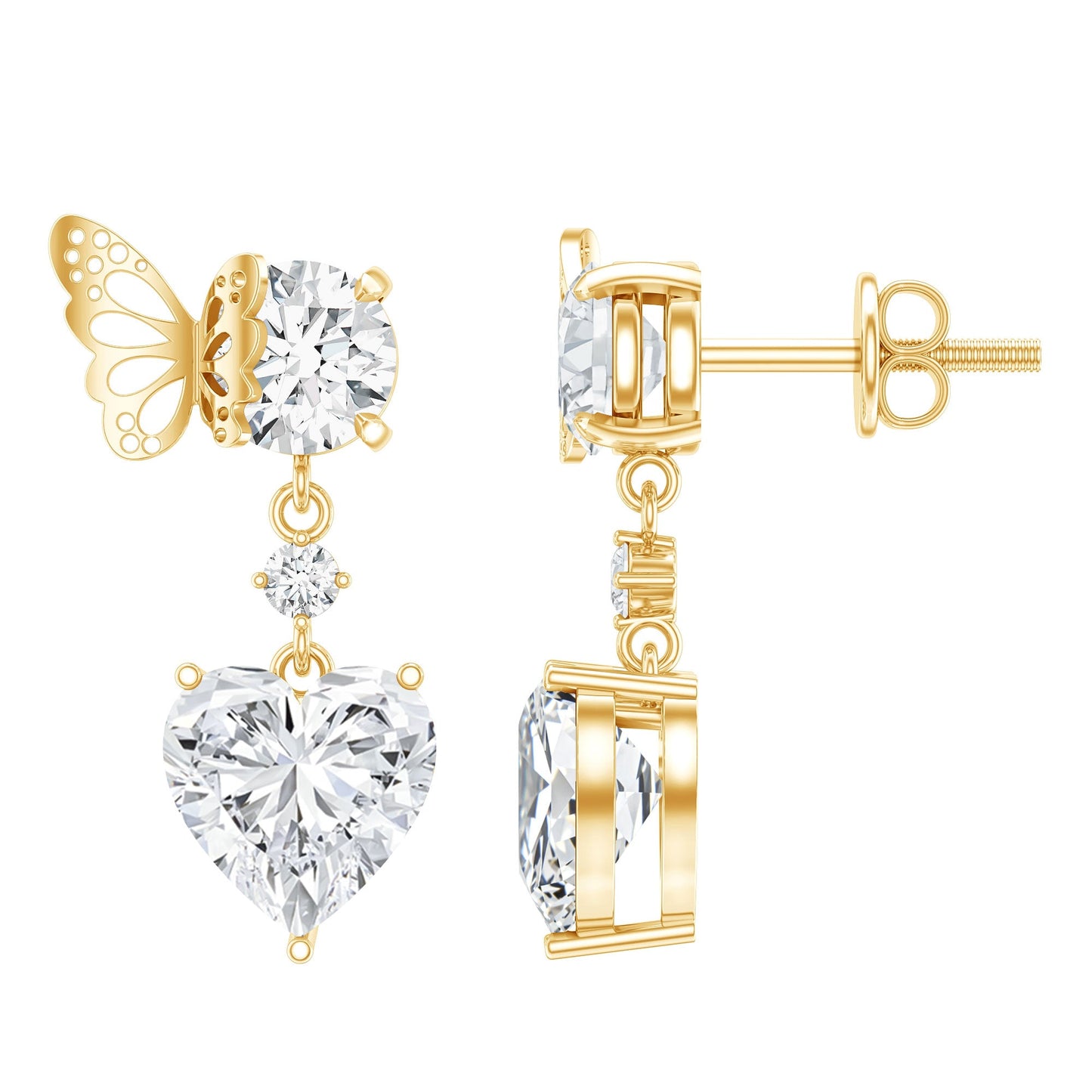 Heart Shaped Lab Grown Diamond Butterfly Drop Earrings