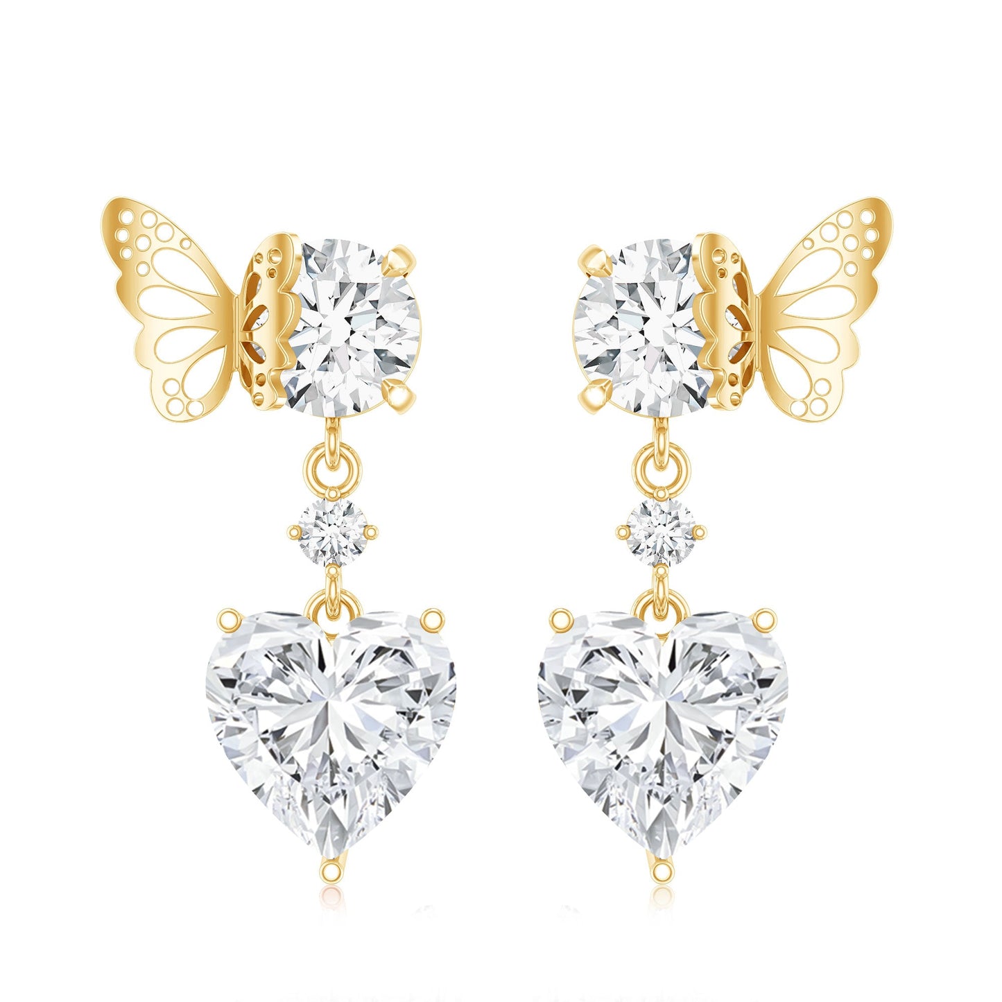 Heart Shaped Lab Grown Diamond Butterfly Drop Earrings