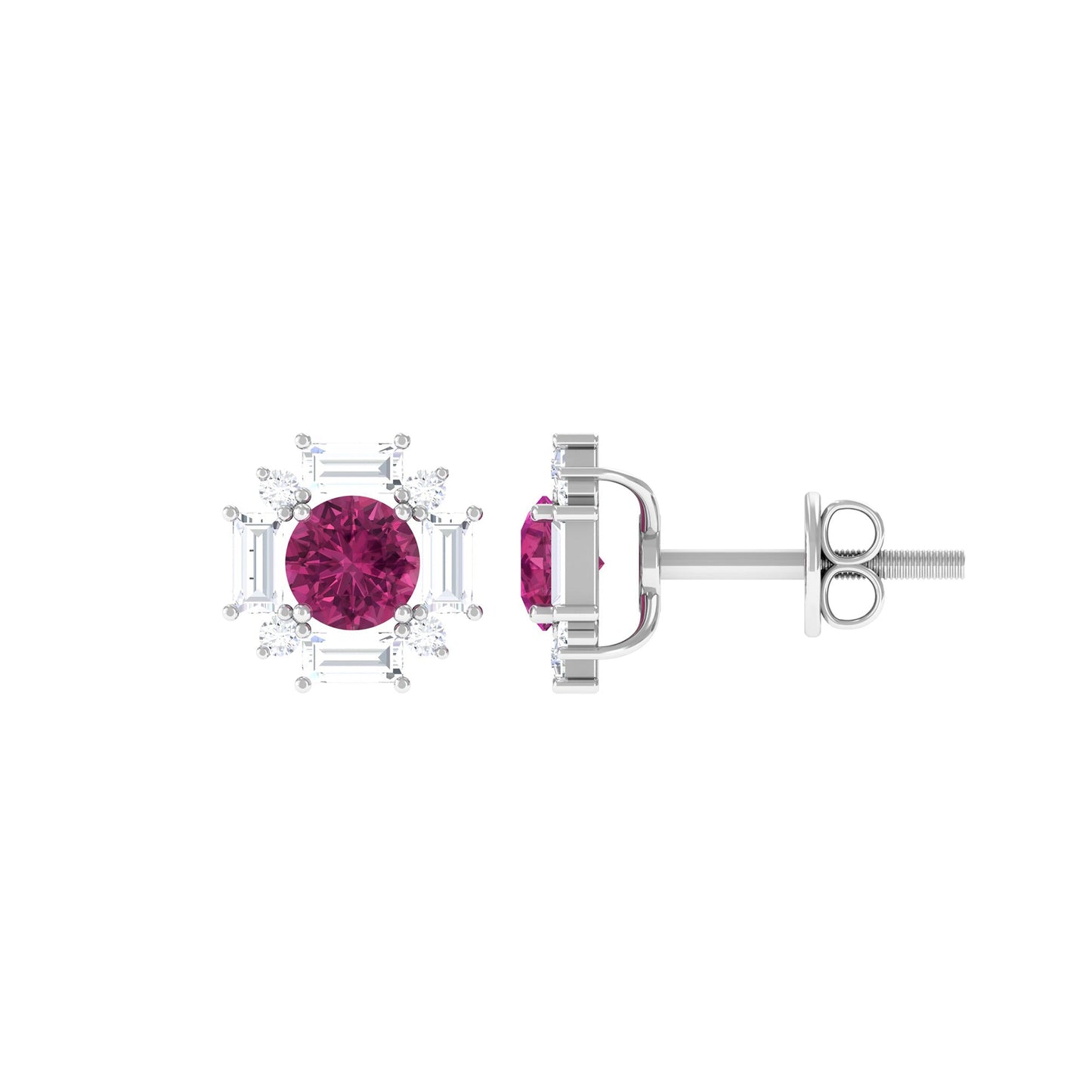 0.4 CT Pink Tourmaline and Diamond Halo Stud Earrings