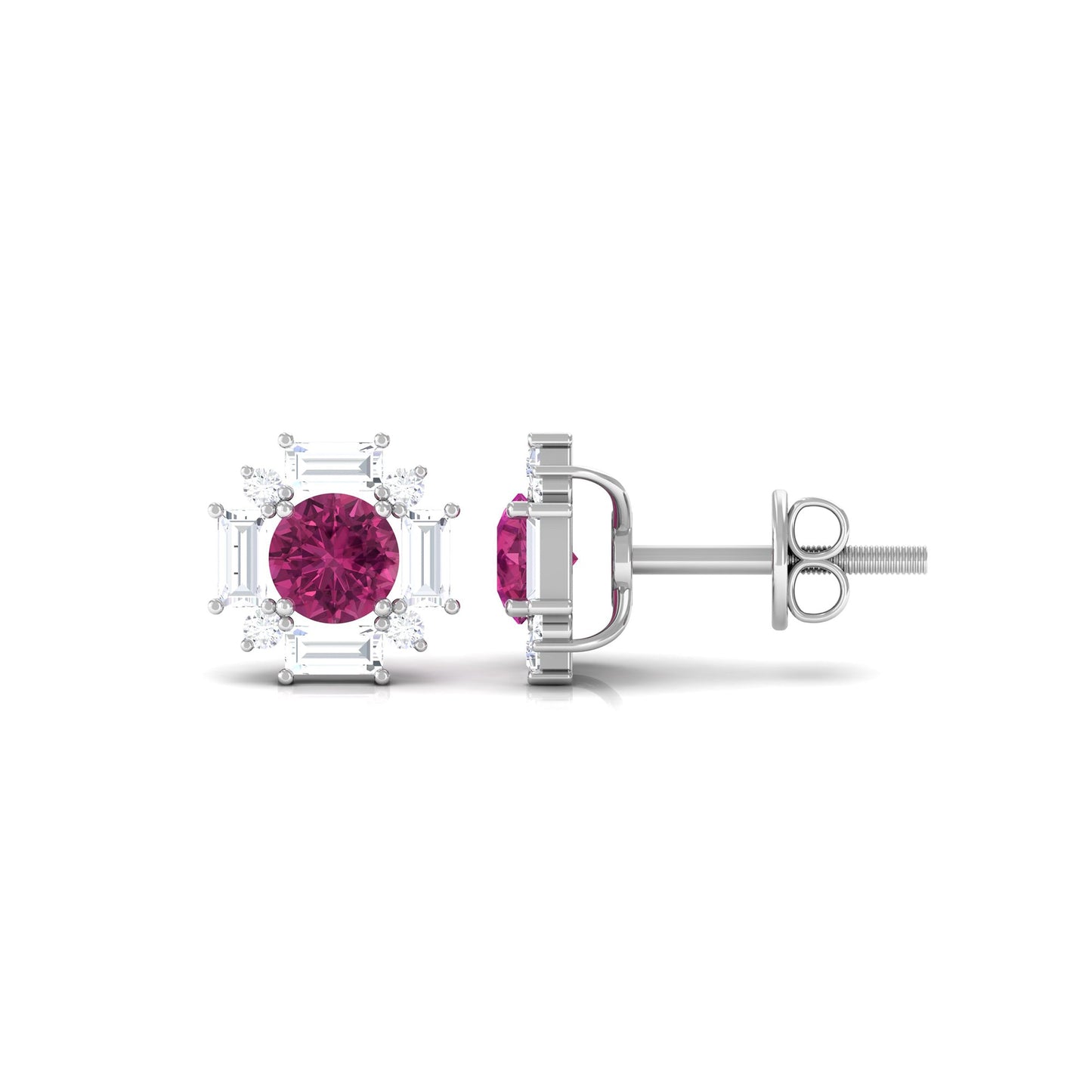 0.4 CT Pink Tourmaline and Diamond Halo Stud Earrings