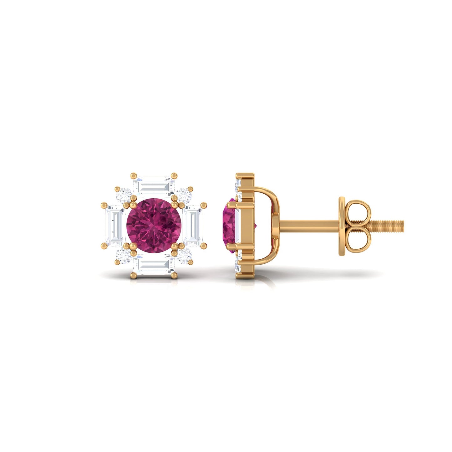 0.4 CT Pink Tourmaline and Diamond Halo Stud Earrings