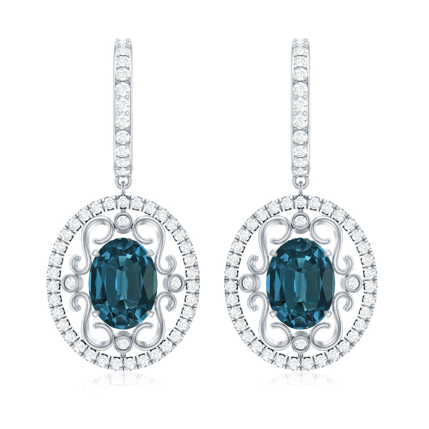 Vintage Inspired London Blue Topaz and Diamond Wedding Drop Earrings