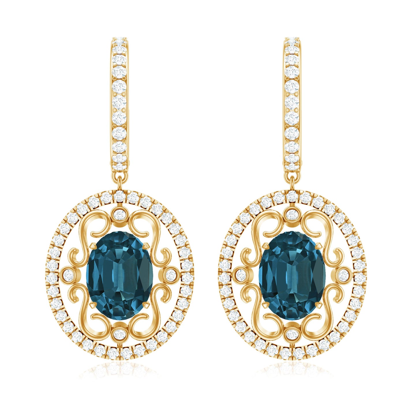 Vintage Inspired London Blue Topaz and Diamond Wedding Drop Earrings