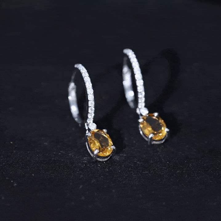Oval Shape Citrine Hoop Drop Earrings with Diamond
