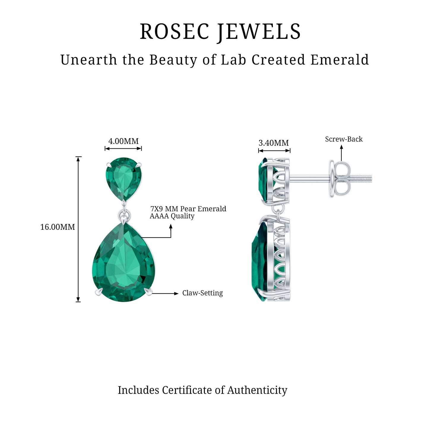 Lab Grown Emerald Teardrop Statement Earrings With Certificate