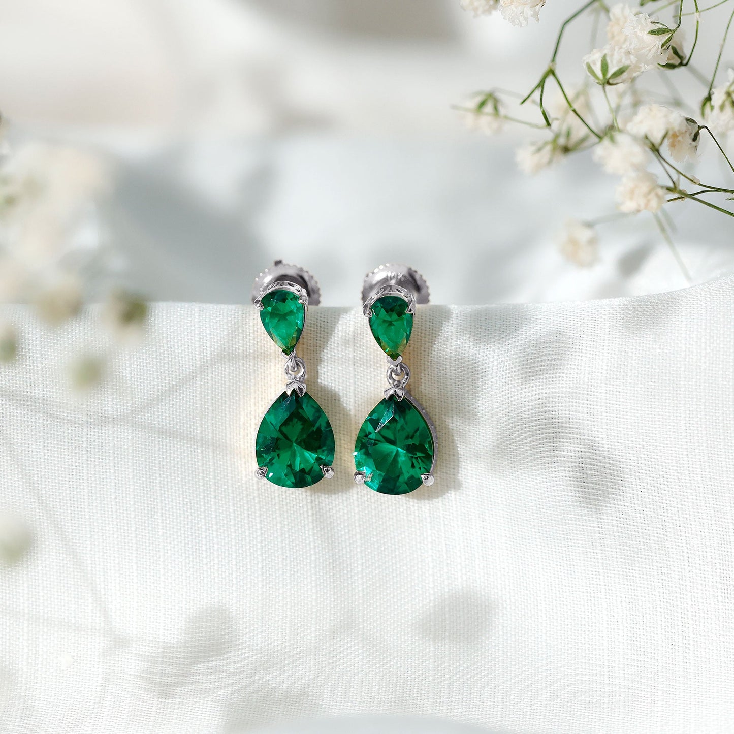 Lab Grown Emerald Teardrop Statement Earrings With Certificate