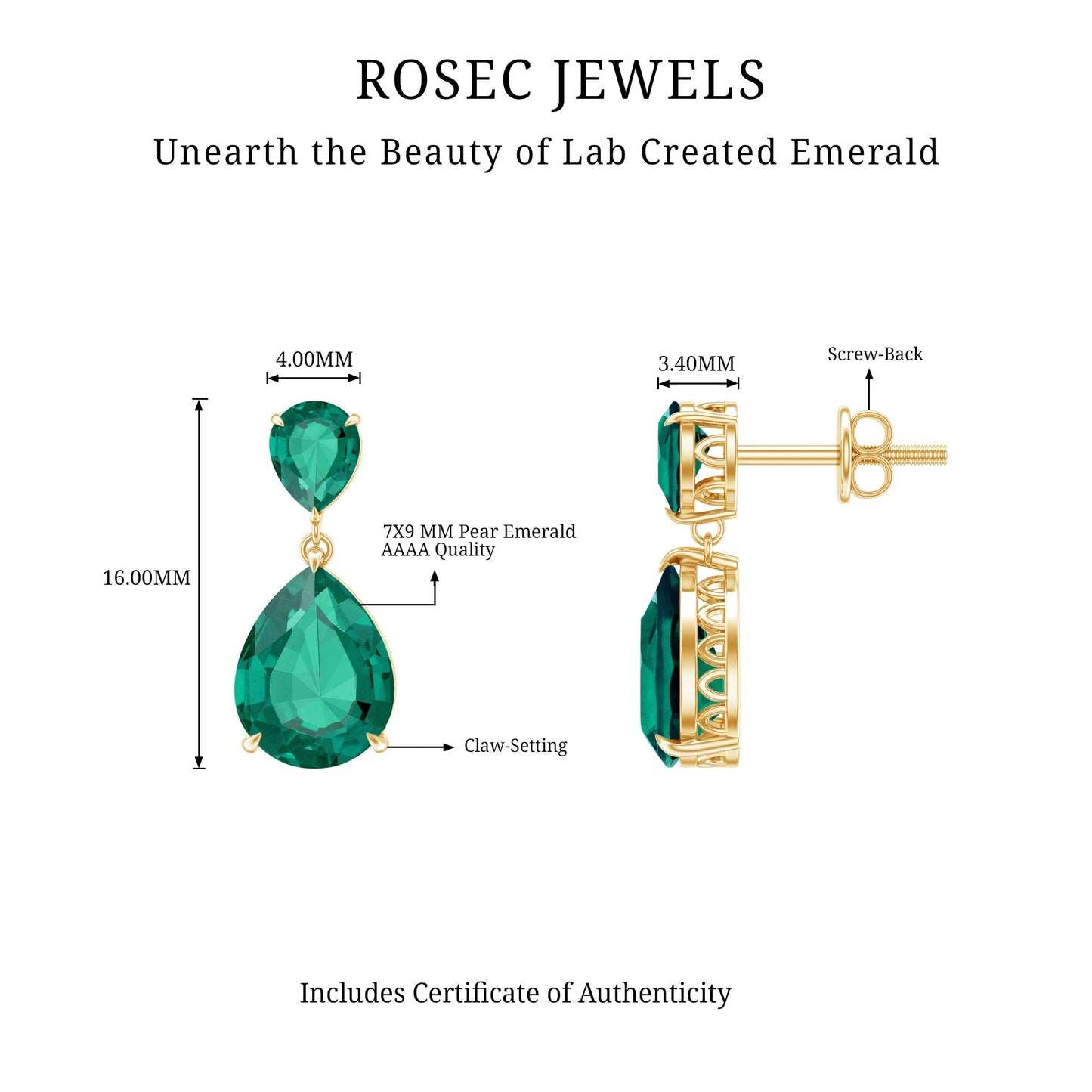 Lab Grown Emerald Teardrop Statement Earrings With Certificate