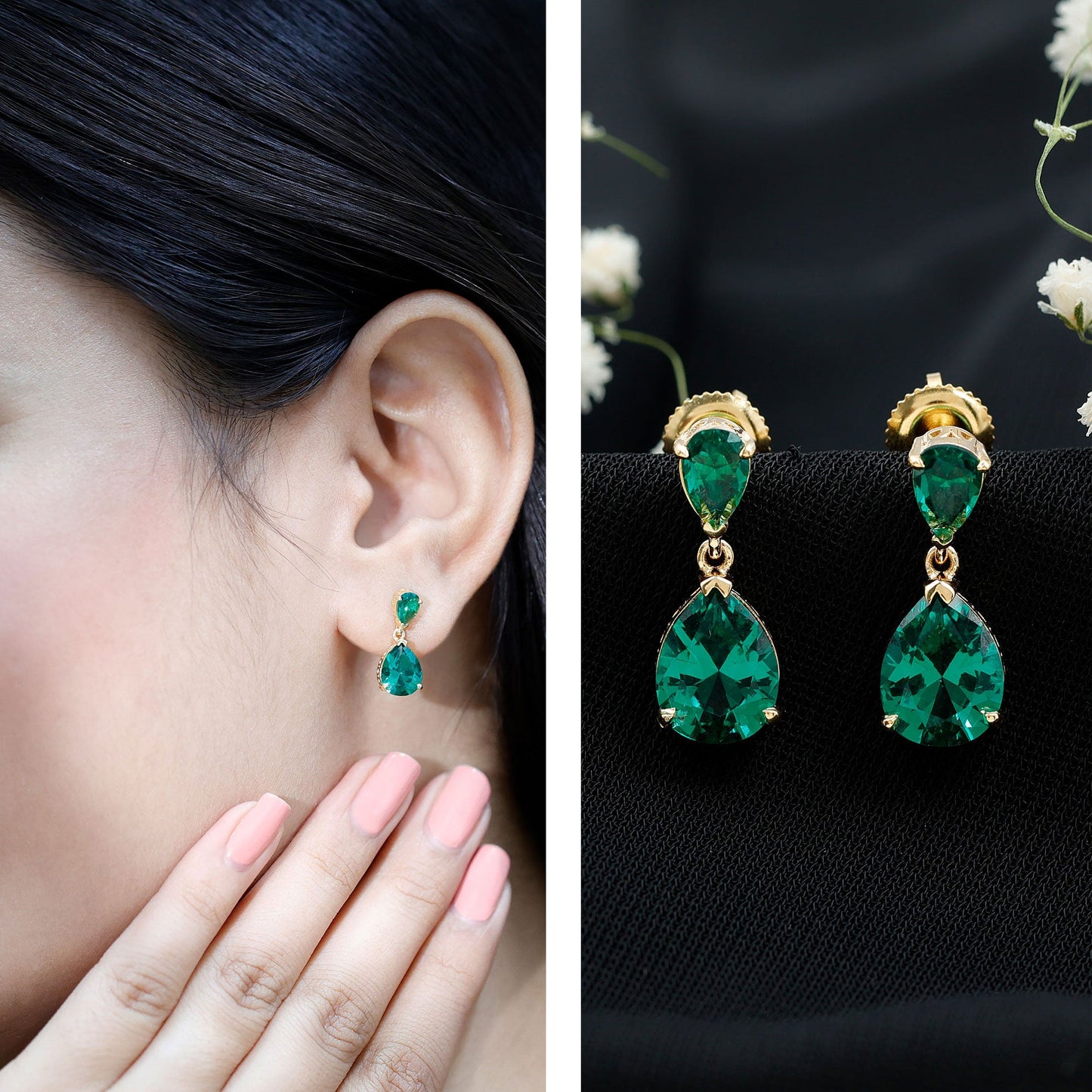 Lab Grown Emerald Teardrop Statement Earrings With Certificate