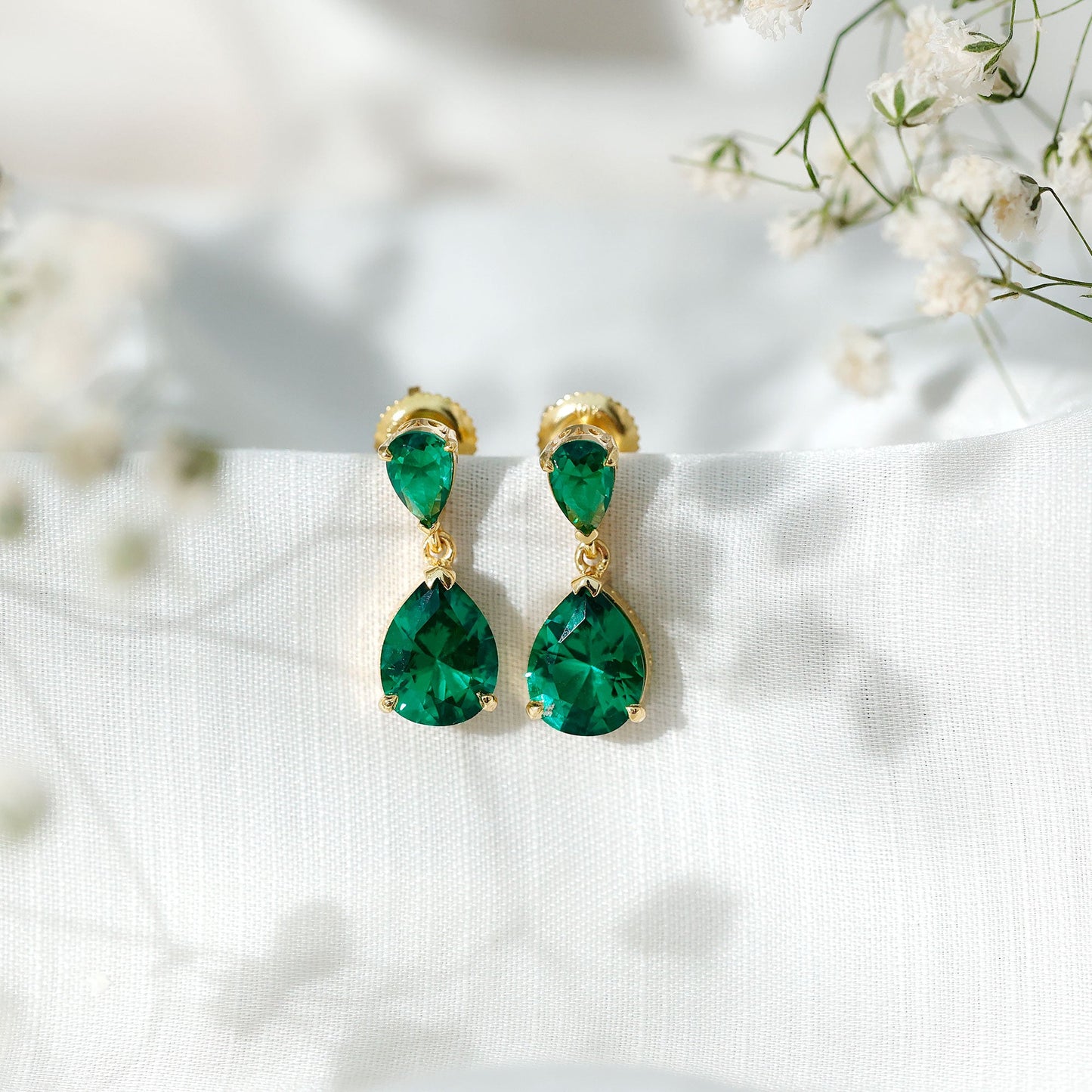 Lab Grown Emerald Teardrop Statement Earrings With Certificate
